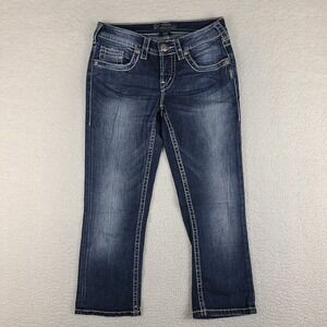 Silver Jeans Womens 26‎ Blue Aiko Capri Dark Wash Denim